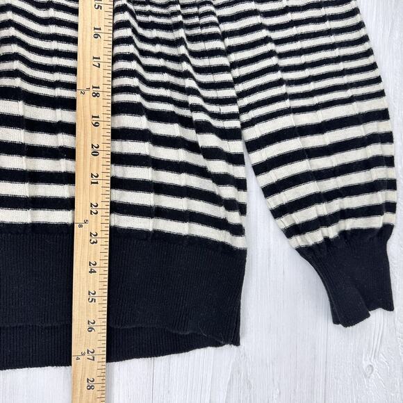 Stile Benetton Wool Blend V-Neck Sweater Women Small Striped Black Grunge Cozy - Picture 11 of 13